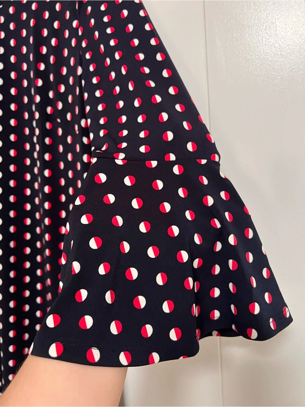 Tommy Hilfiger Women’s Navy Blue Polka Dot Red/White Dress Size 8 Bell Sleeve